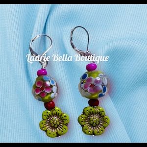 Lamp work Flower Earrings